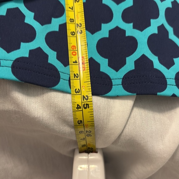 Lands End Aqua Navy Tankini top SZ 12 geometric shapes halter top style vacation - Picture 11 of 16